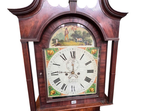 Antique mahogany eight day longcase clock having painted arched dial signed William Preston, Lancaster, 234cm. thumbnail