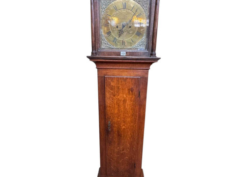 Antique oak eight day longcase clock having square brass dial, signed...