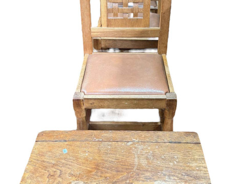 In the manner of Thompson's of Kilburn, set of three lattice back dining...