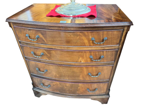 Mahogany crossbanded bow front chest of four long drawers, 77.5cm by 69cm...