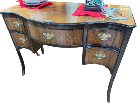 Early 20th Century mahogany shaped bow front five drawer dressing table,...