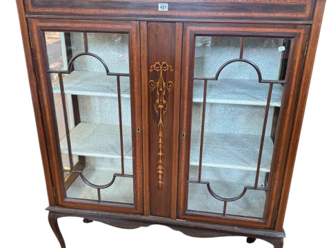 Edwardian inlaid mahogany two door vitrine on cabriole legs, 155cm by...