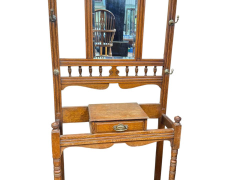 Edwardian oak mirror back hallstand, 197cm by 83.5cm by 30cm.