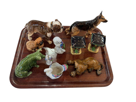 Royal Doulton dogs, Minton miniature garden seats, three Vista Alegre...