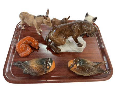 Beswick Puma, fox and two donkeys, two USSR ducks, and cat (7).