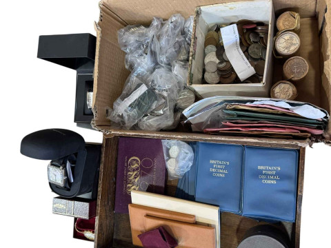 Collection of Worldwide coinage, Rotary watch, designer watches, etc.