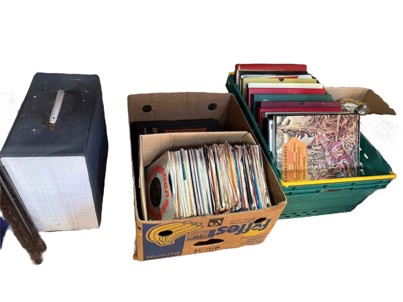 Collection of LP and 45rpm records.