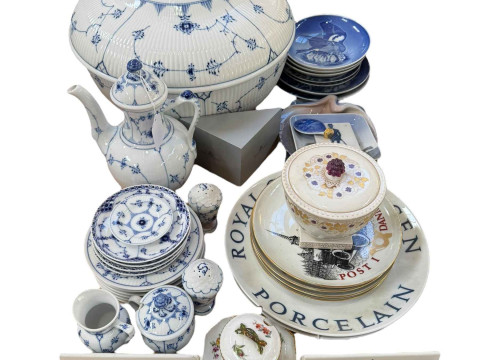 Collection of Royal Copenhagen porcelain including large blue and white...