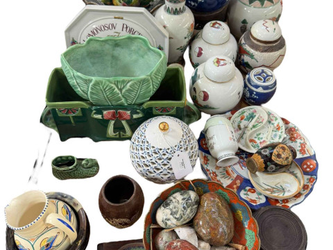 Collection of oriental wares including Chinese ginger jars, peacock vase,...
