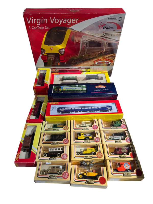 Bachmann Virgin Voyager set and Northern Rail, Hornby and Lledo models, etc.