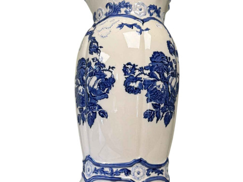 Blue and white ironstone Staffordshire vase, 52cm high.