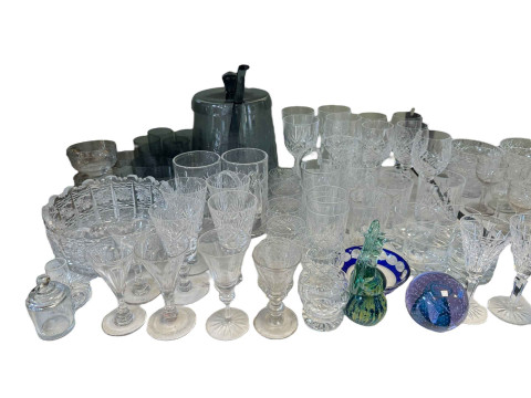 Collection of glass including paperweights, Jasper Conran tumblers, Tiffany decanter. thumbnail