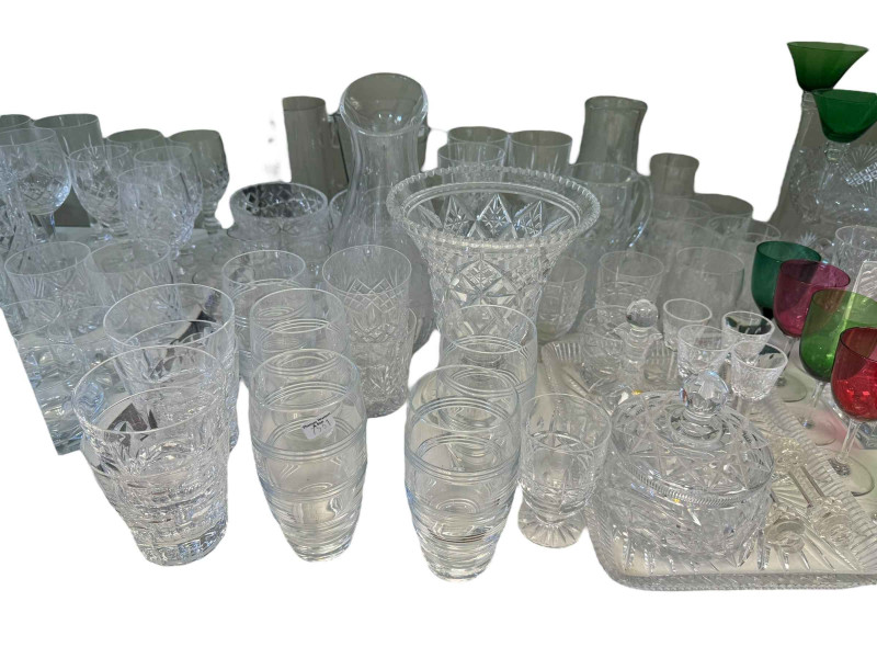 Collection of glass including paperweights, Jasper Conran tumblers, Tiffany decanter.