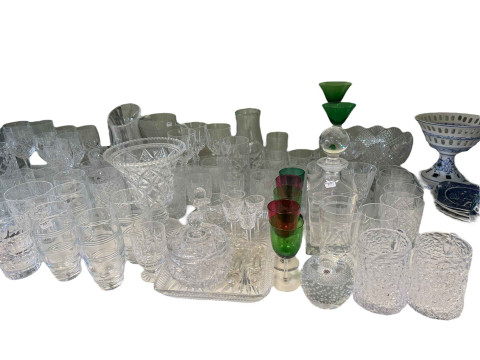 Collection of glass including paperweights, Jasper Conran tumblers, Tiffany decanter. thumbnail