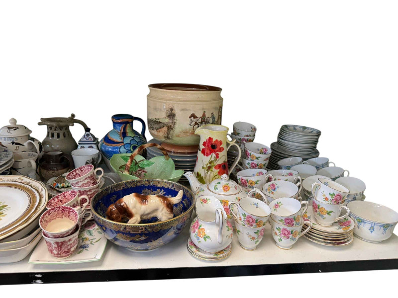 Carlton Ware lustre bowl, Oriental prunus jars, part teawares, Royal Doulton Sir Roger De Coverley bowl, etc.