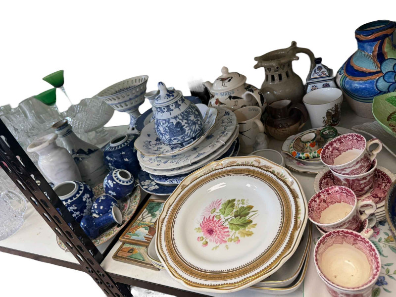 Carlton Ware lustre bowl, Oriental prunus jars, part teawares, Royal Doulton Sir Roger De Coverley bowl, etc.