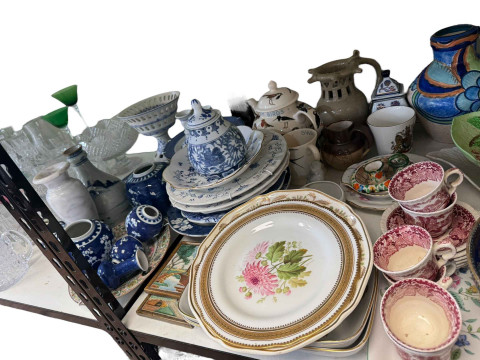 Carlton Ware lustre bowl, Oriental prunus jars, part teawares, Royal Doulton Sir Roger De Coverley bowl, etc. thumbnail
