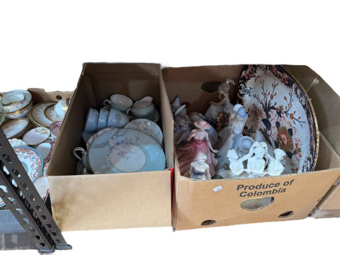 Seven boxes of decorative porcelain, figurines, part teawares, etc. thumbnail