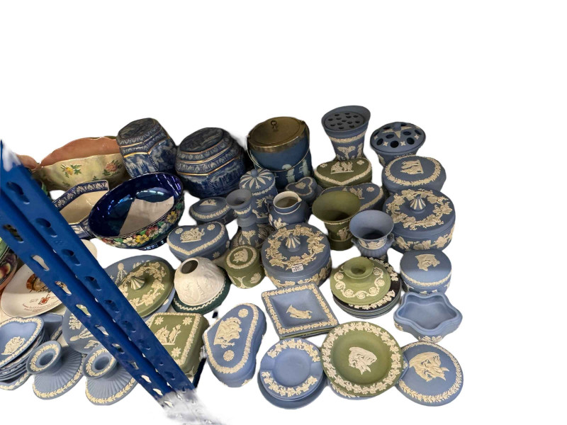 Green and blue Wedgwood Jasperware, Ringtons, Maling, Aynsley, etc.