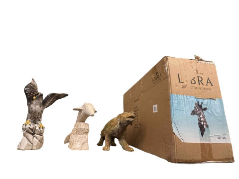Libra Giraffe wall plaque, milk churn, novelty monkey lamp, sculptures,...