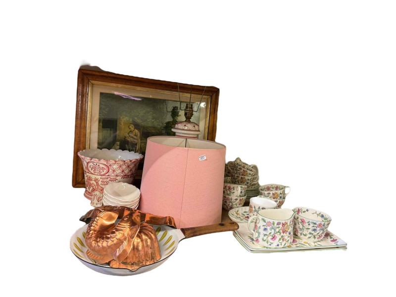 Minton Haddon Hall, jelly moulds, table lamp, print, etc.