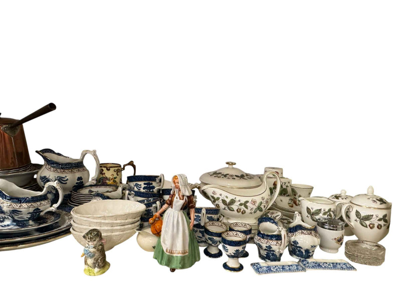 Royal Doulton The Milkmaid, Wedgwood, prints, stamp album, projector, camera, etc.