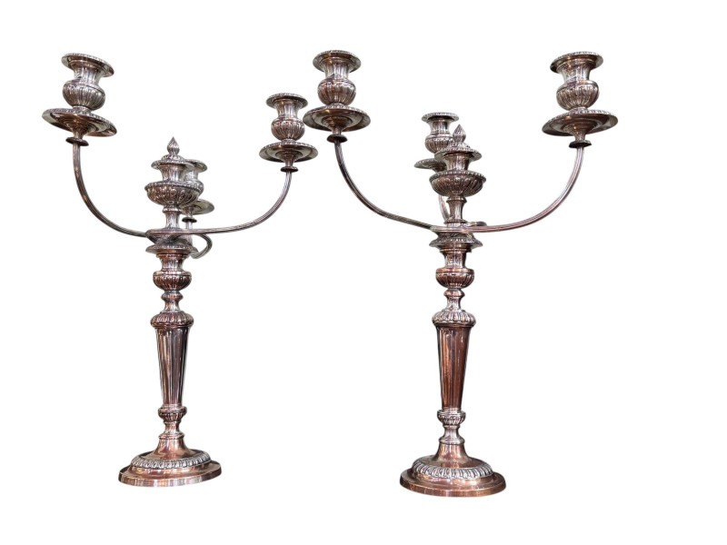 Pair of 19th Century Sheffield plate three branch candelabra's.