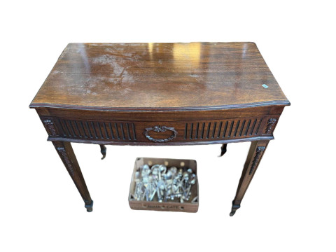 Mahogany Chippendale style table canteen with mixed cutlery. thumbnail
