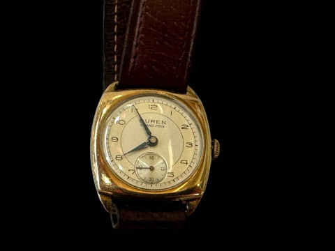 Gents Buren Grand Prix 9 carat gold presentation wristwatch. thumbnail