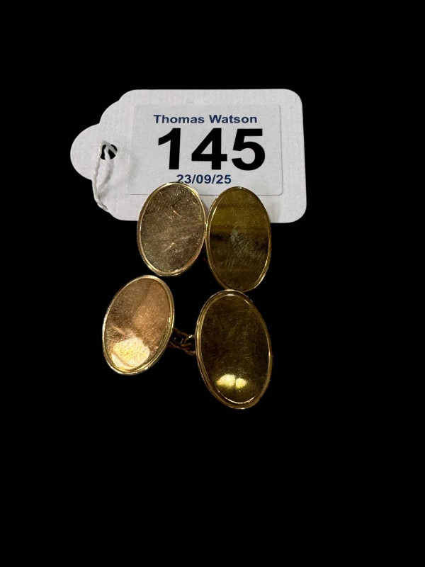 Pair 9 carat gold oval cufflinks.
