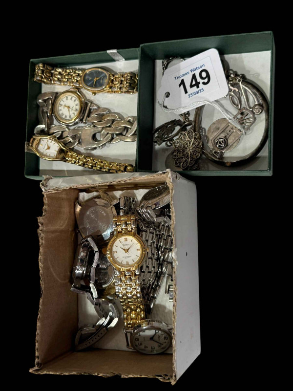 Silver jewellery and ten wristwatches.