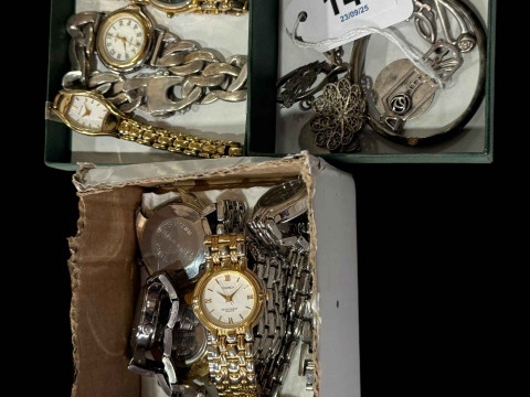Silver jewellery and ten wristwatches.