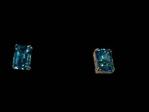 Pair large blue topaz rectangular cut 9 carat gold earrings.