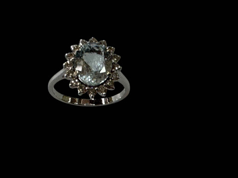 Aquamarine and diamond 18 carat white gold ring, size N/O.