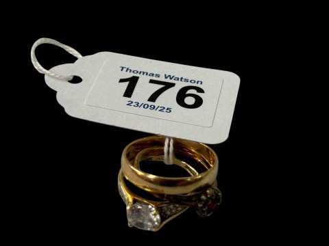 14 carat gold gem set ring, 9 carat gold gem set ring and 9 carat gold...
