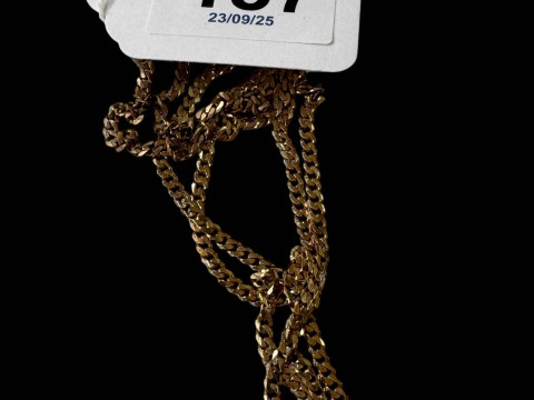 9 carat gold flat link necklace, 68cm length.