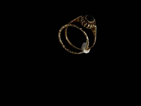 9 carat gold gem set ring (stones missing) and unmarked band ring (2).