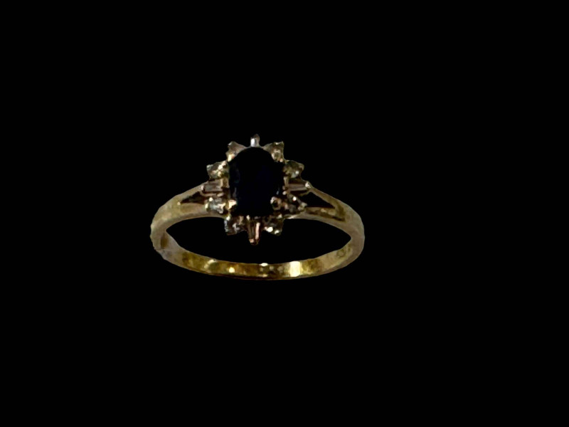 Sapphire and diamond 18 carat gold ring, size M.