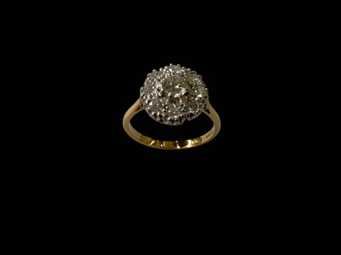 Diamond nine stone cluster 18 carat gold ring, centre stone approximately...