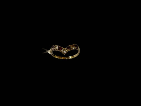 Gem set 9 carat gold wishbone ring, size O.