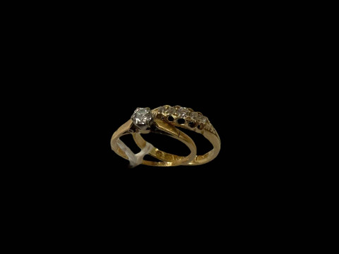 Diamond five stone 18 carat gold ring, size M, and single stone ring (2).
