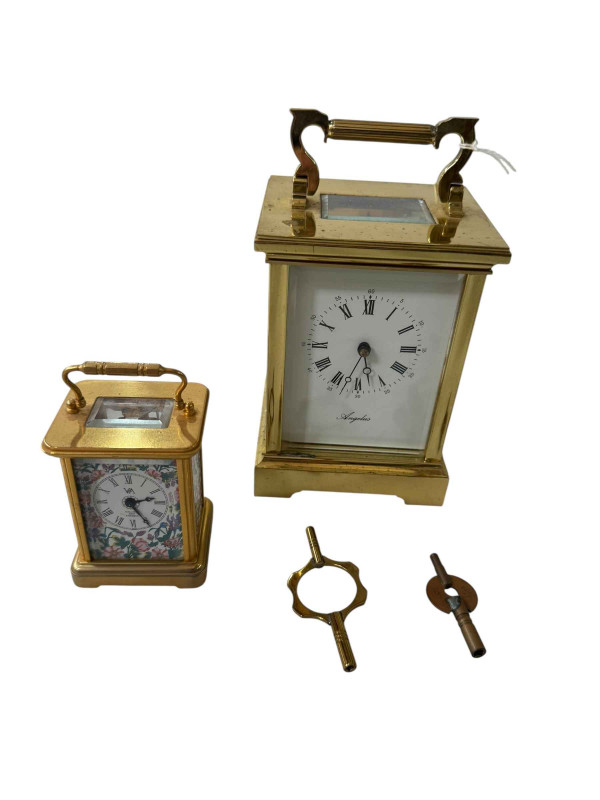 Gilt brass carriage clock, Fema, London, and small Halcyon Days clock (2).