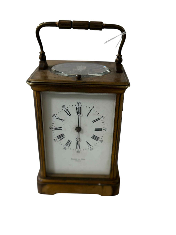 Brook & Son, Paris, gilt brass repeating carriage clock (needs attention).