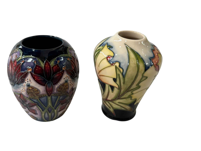 Two small Moorcroft Pottery vases, tallest 11cm.