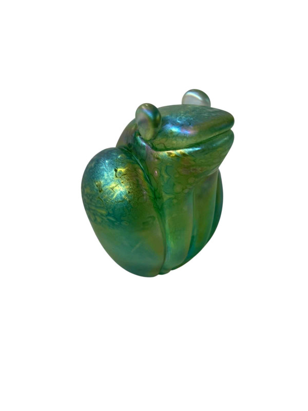 John Ditchfield iridescent glass frog paperweight, 10.5cm.