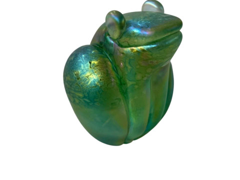 John Ditchfield iridescent glass frog paperweight, 10.5cm.