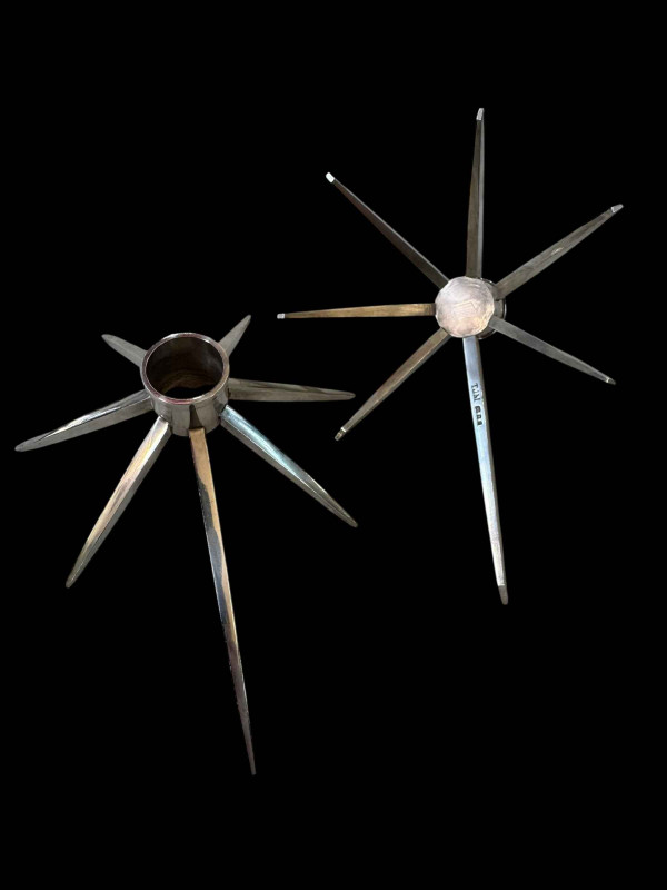 Pair TJM silver modernist candlesticks, London 1972, 17cm width.