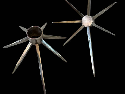 Pair TJM silver modernist candlesticks, London 1972, 17cm width.
