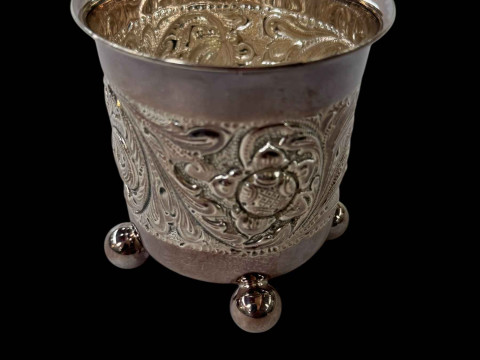 Embossed jar on ball feet, stamped 830S, 8.5cm.