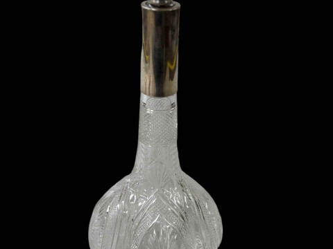 Edwardian silver mounted lobed body decanter, Sheffield 1905, 32cm.